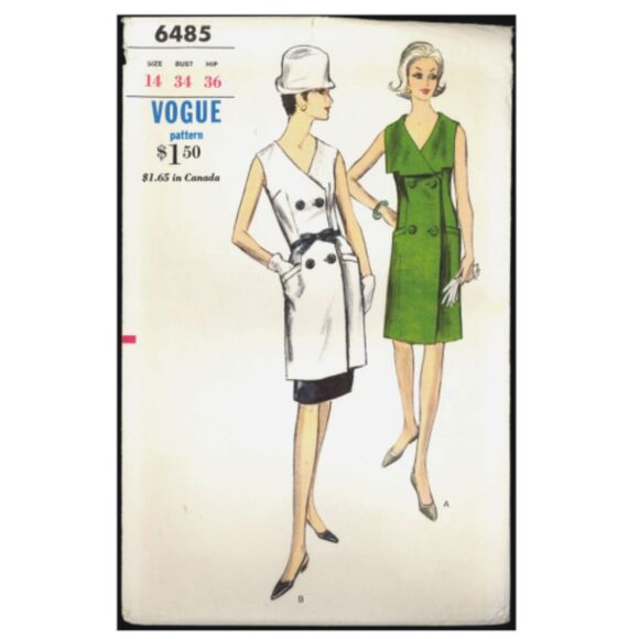 Uncut 60s Sz 12 Double Breasted Tunic Skirt Vogue 6485 Sewing Pattern Coatdress - Picture 1 of 2